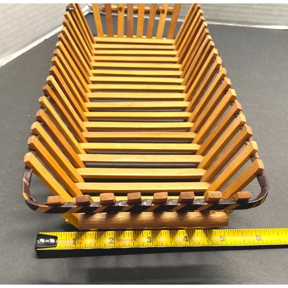 Vintage Wood Slat Bread Basket Rectangular Fruit Tray Fruit Storage 14 Inch - Picture 6 of 11